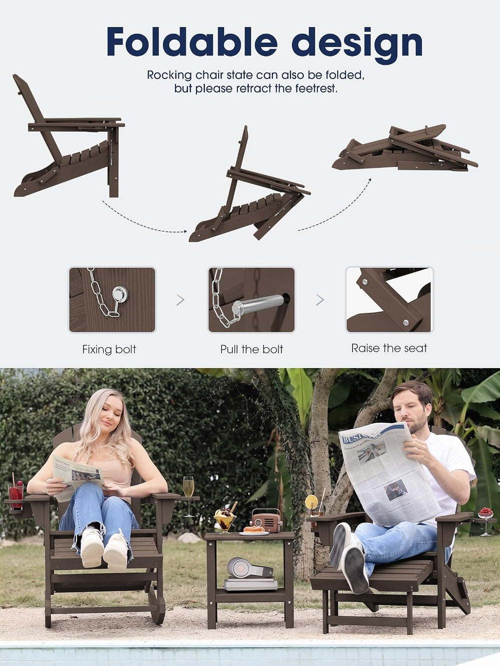 KINGYES HDPE Adirondack Rocking Chair Set of 2