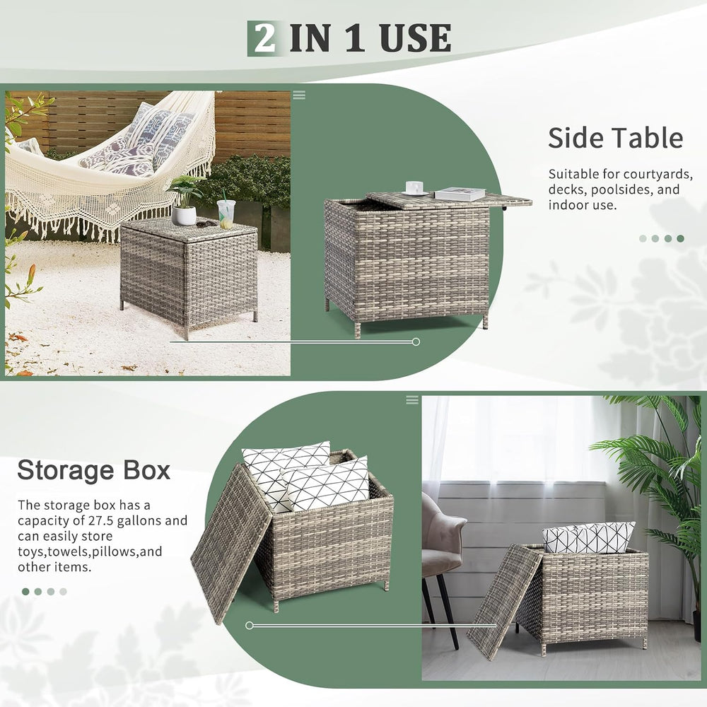 VINGLI Outdoor Side Table with Storage, 27-Gallon Patio Deck Box Outdoor Wick...