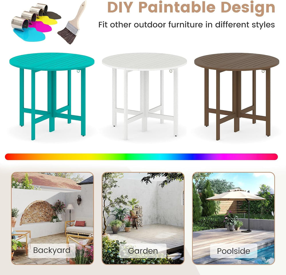 Tangkula 36 Inches Outdoor Folding Round Dining Table, No Assembly Required
