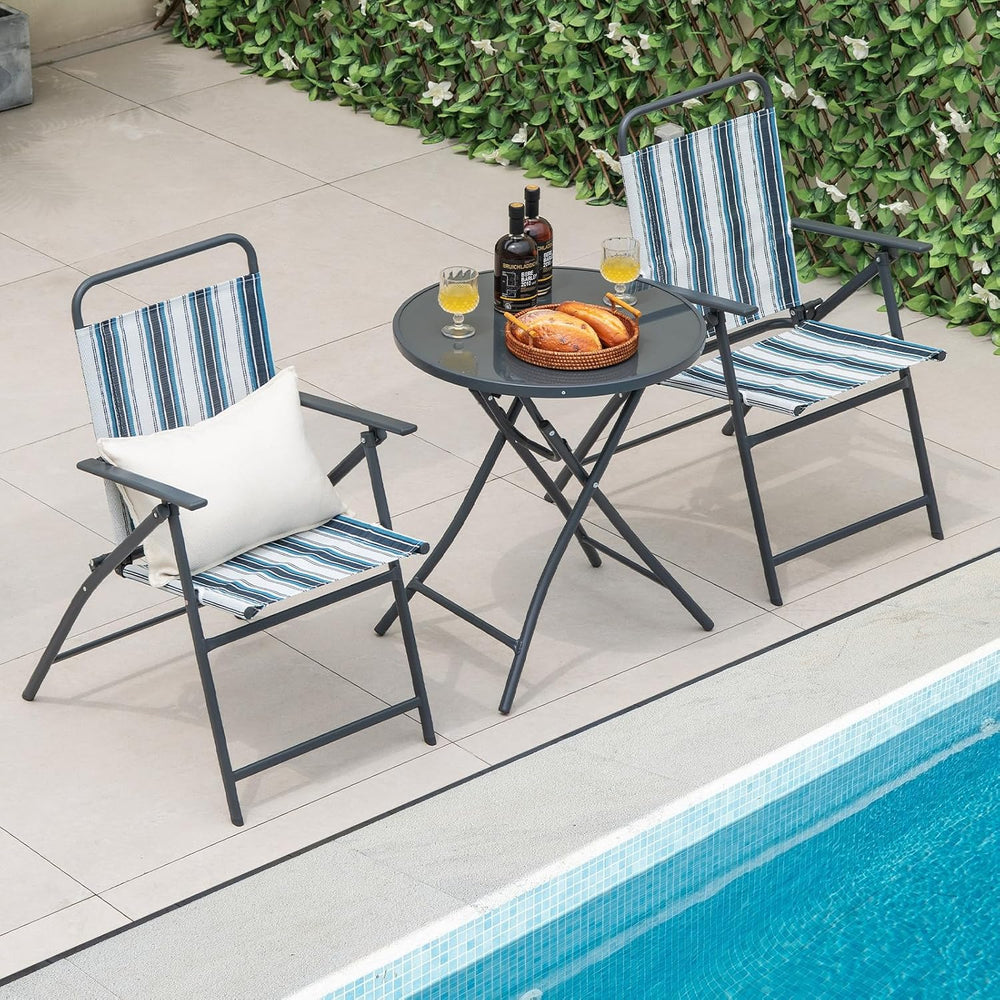 Tangkula 3 Piece Patio Folding Table & Chairs, Portable Patio Dining Set