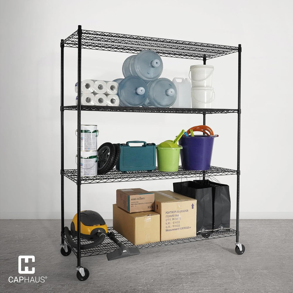 CAPHAUS 4-Tier Commercial Grade Heavy Duty Adjustable Height Wire Shelving w/...