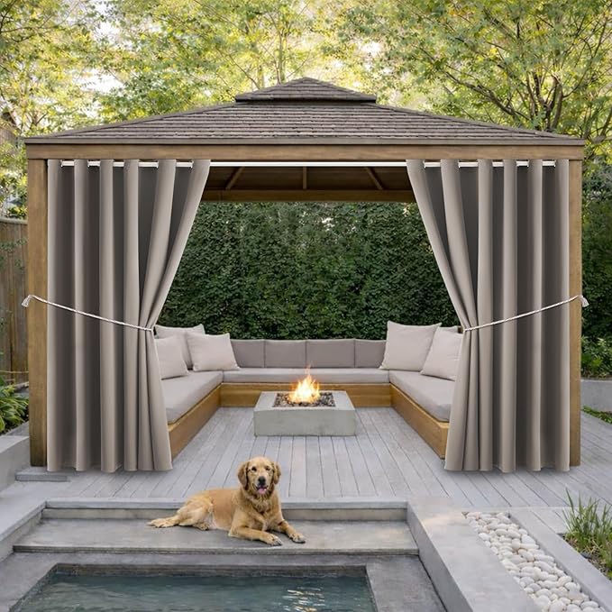 Waterproof Outdoor Curtain W84 x L84 - Grommet Top Sunlight Blocking Window T...
