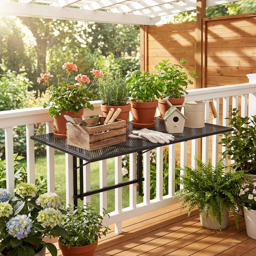 Tangkula 31.5" Folding Balcony Railing Table for 1.7"-3.7" Thick