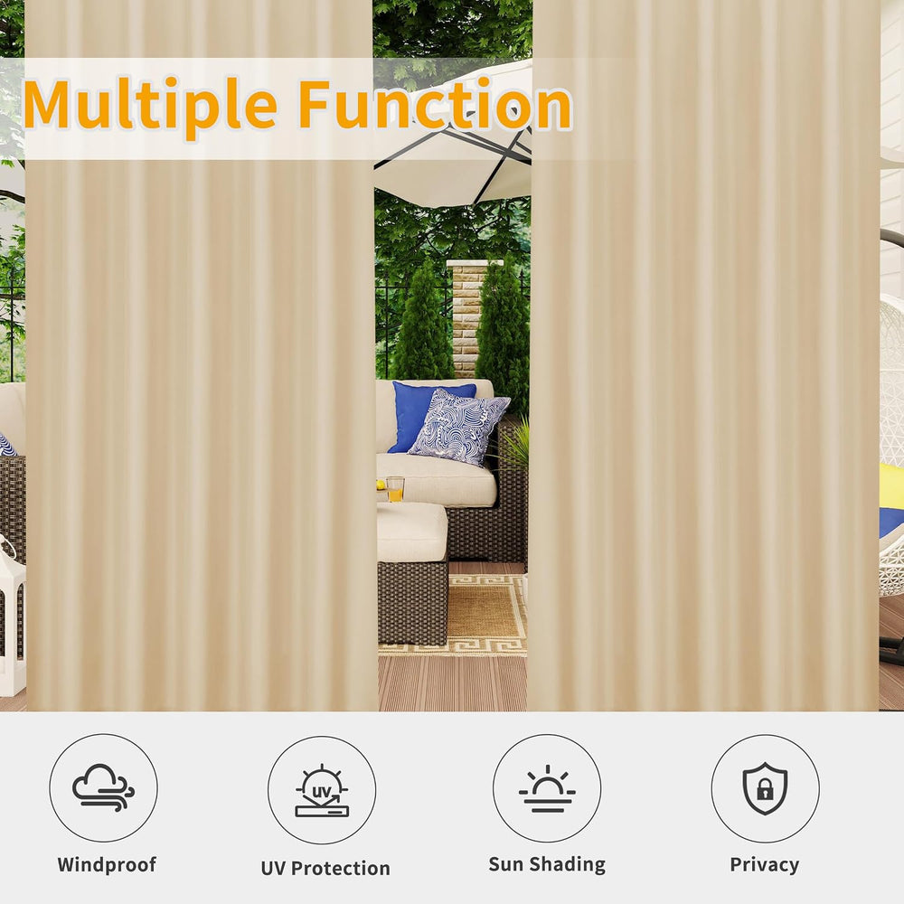 Easy-Going Outdoor Patio Curtains 2 Panels, 54x96 inch, Beige