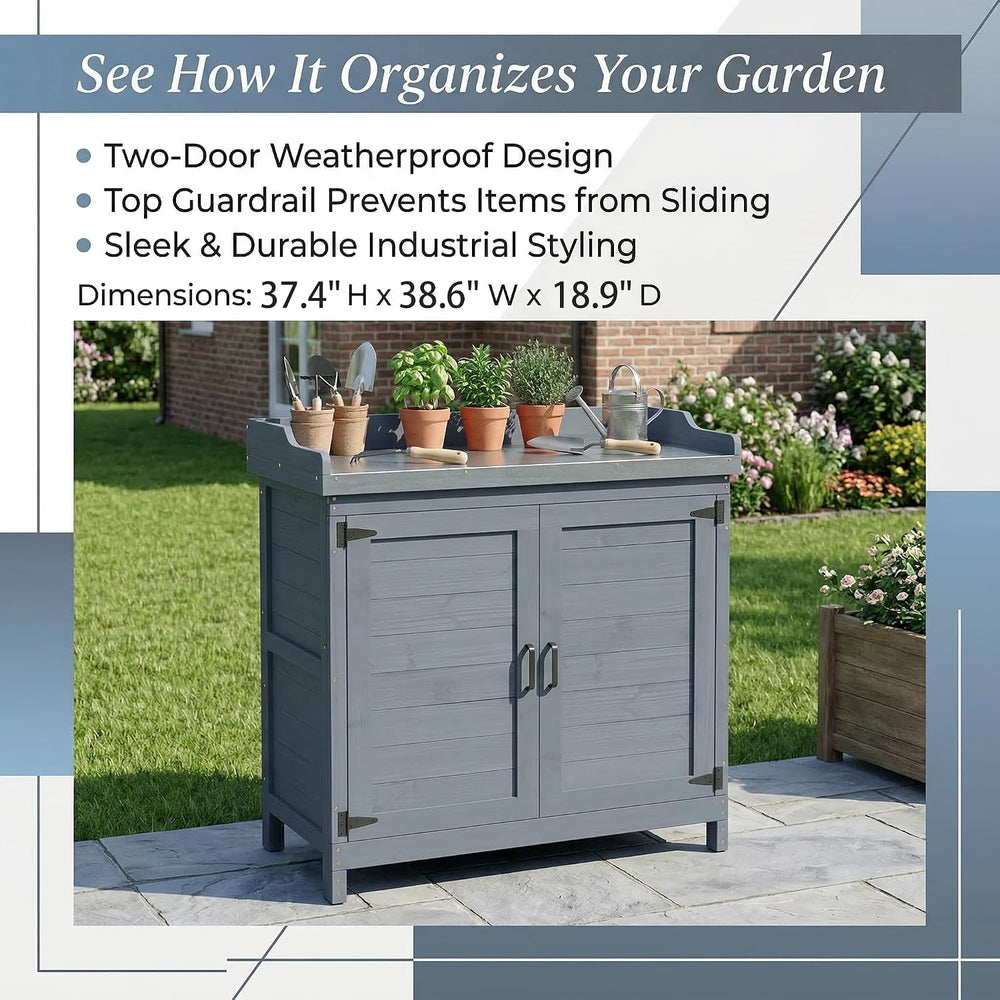 GDLF Outdoor Storage Cabinet with Work Bench, Garden Potting Table, Gray