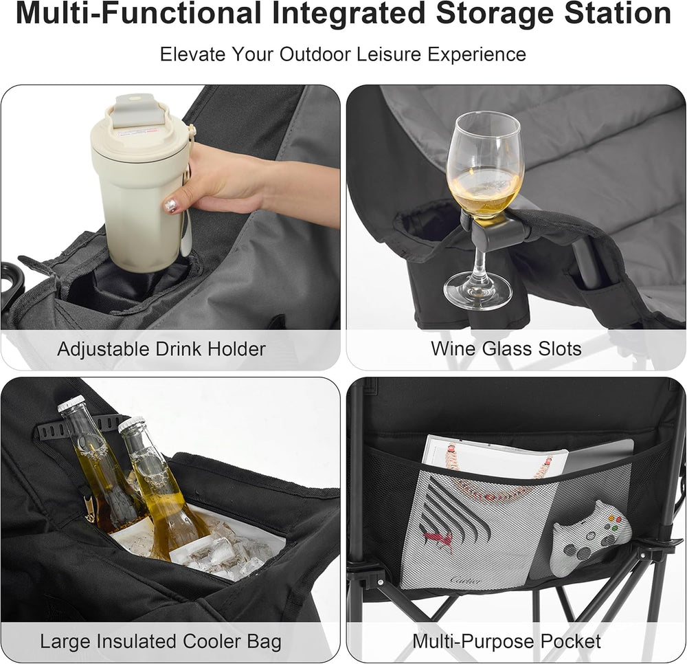 Heavy Duty Padded Camping Chair for Adults, Oversized Outdoor Camping Chair