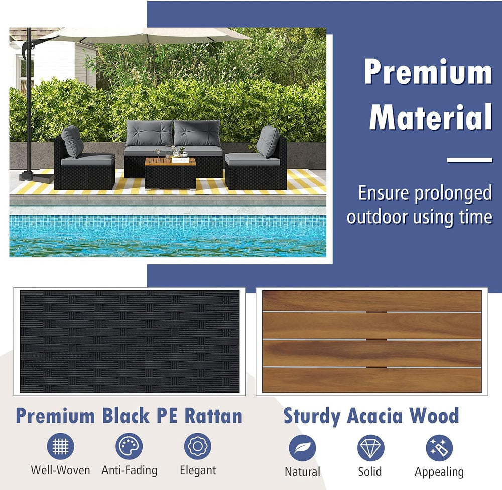 Tangkula 5 Pieces Wicker Patio Furniture Set, Outdoor 4 Armless Rattan Sofa &...