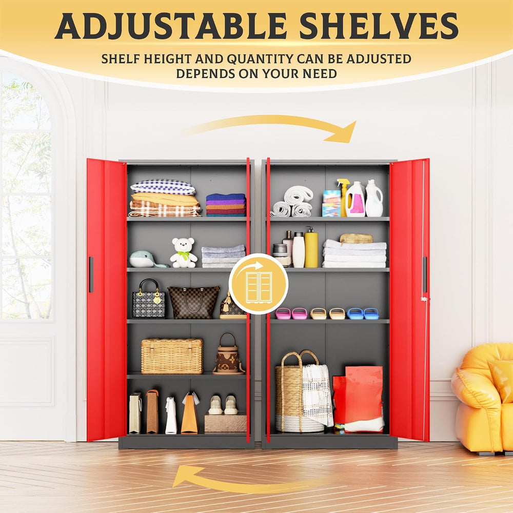 Metal Garage Storage Cabinet, 72" Locking Steel Garage Cabinets with 2 D...