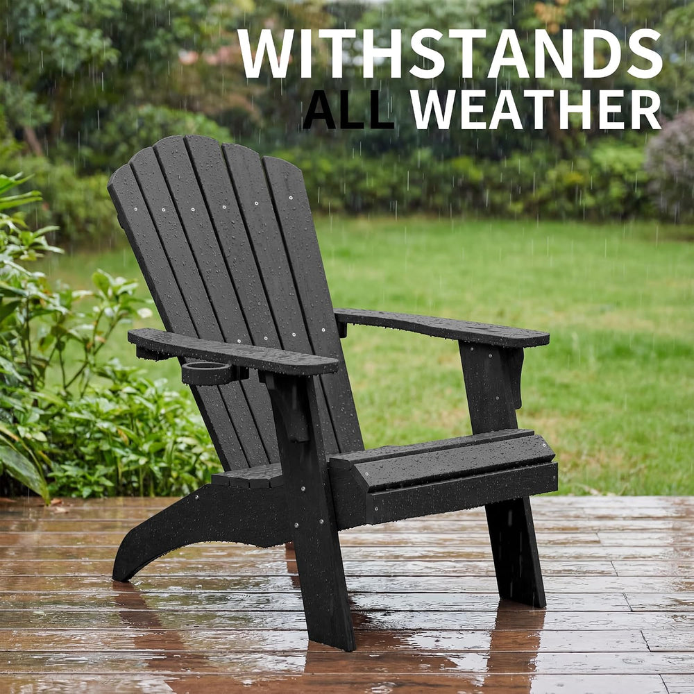 Psilvam Adirondack Chairs Set of 2 with Cup Holder,Oversized, Black