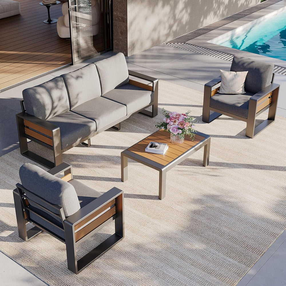 Aoxun Aluminum Patio Furniture Set, 5 Seats Luxury Metal Patio Conversation S...