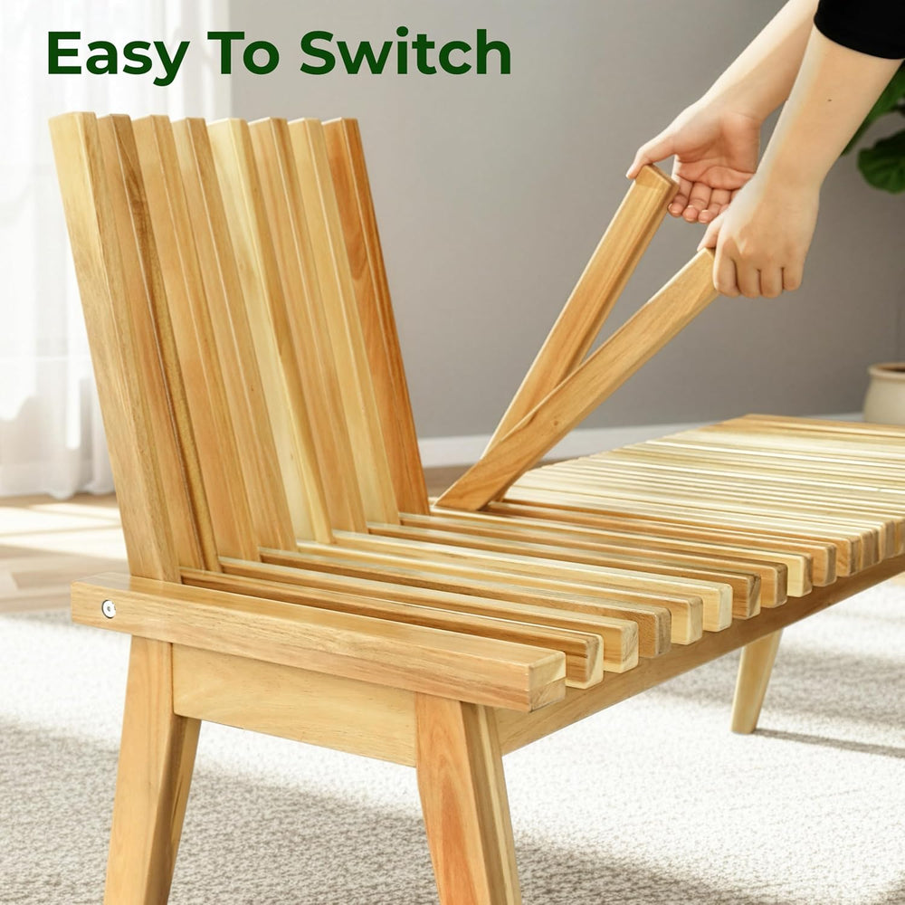 Melino Wooden Bench Outdoor 47" Convertible Acacia Wood Bench, Solid Woo...