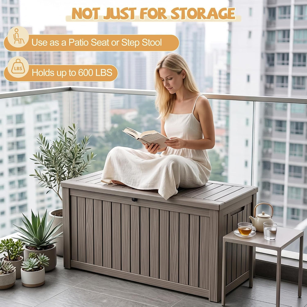 EFU Outdoor Storage Box Waterproof, 270 Gal Gen 2 Resin Deck Box Gas Struts