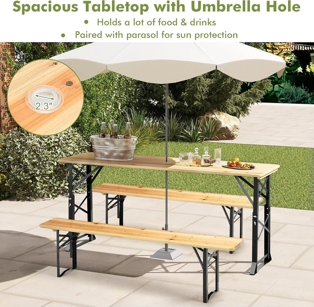 Goplus Folding Picnic Beer Table, 66.5” Outdoor Camping Table with Adjustable...
