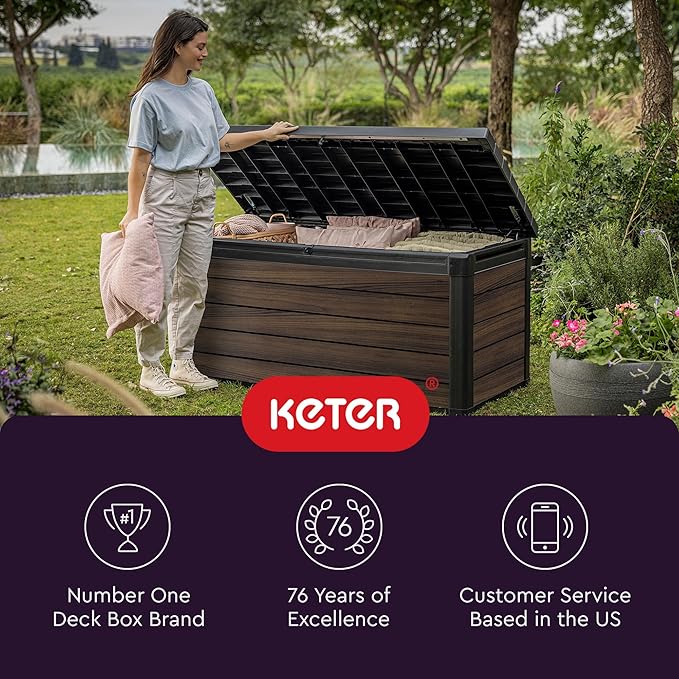 Keter Signature Collection 150 Gallon Resin Deck Box Organization and Storage...