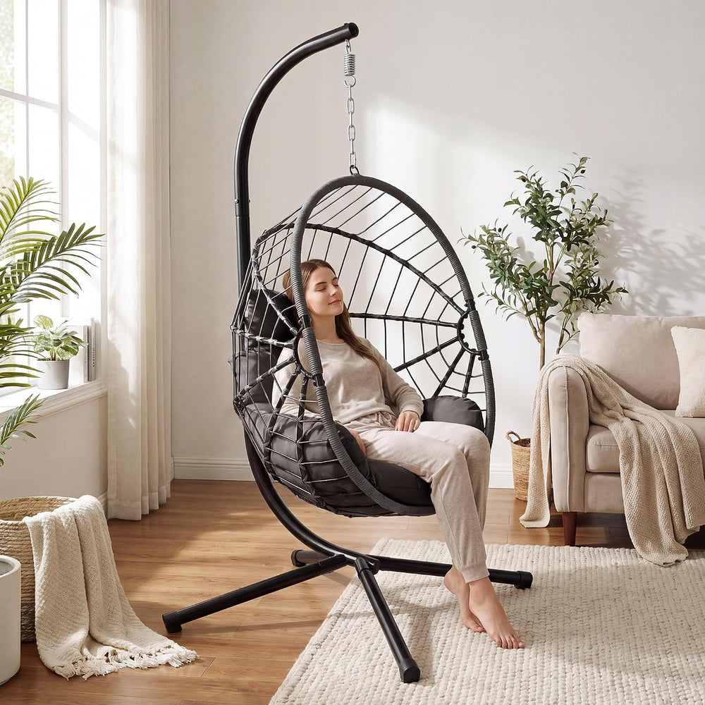 LEX CRAFT Hanging Egg Chair with Stand, Swinging Egg Chair Outdoor Indoor, Ha...