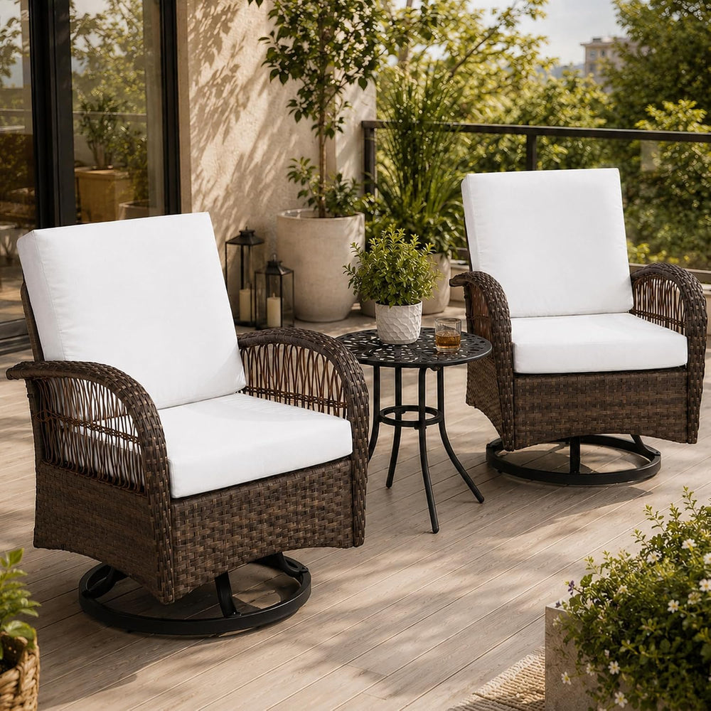 Rophefx 3-Piece Patio Furniture Set, Swivel Rocker Chairs and Table, White
