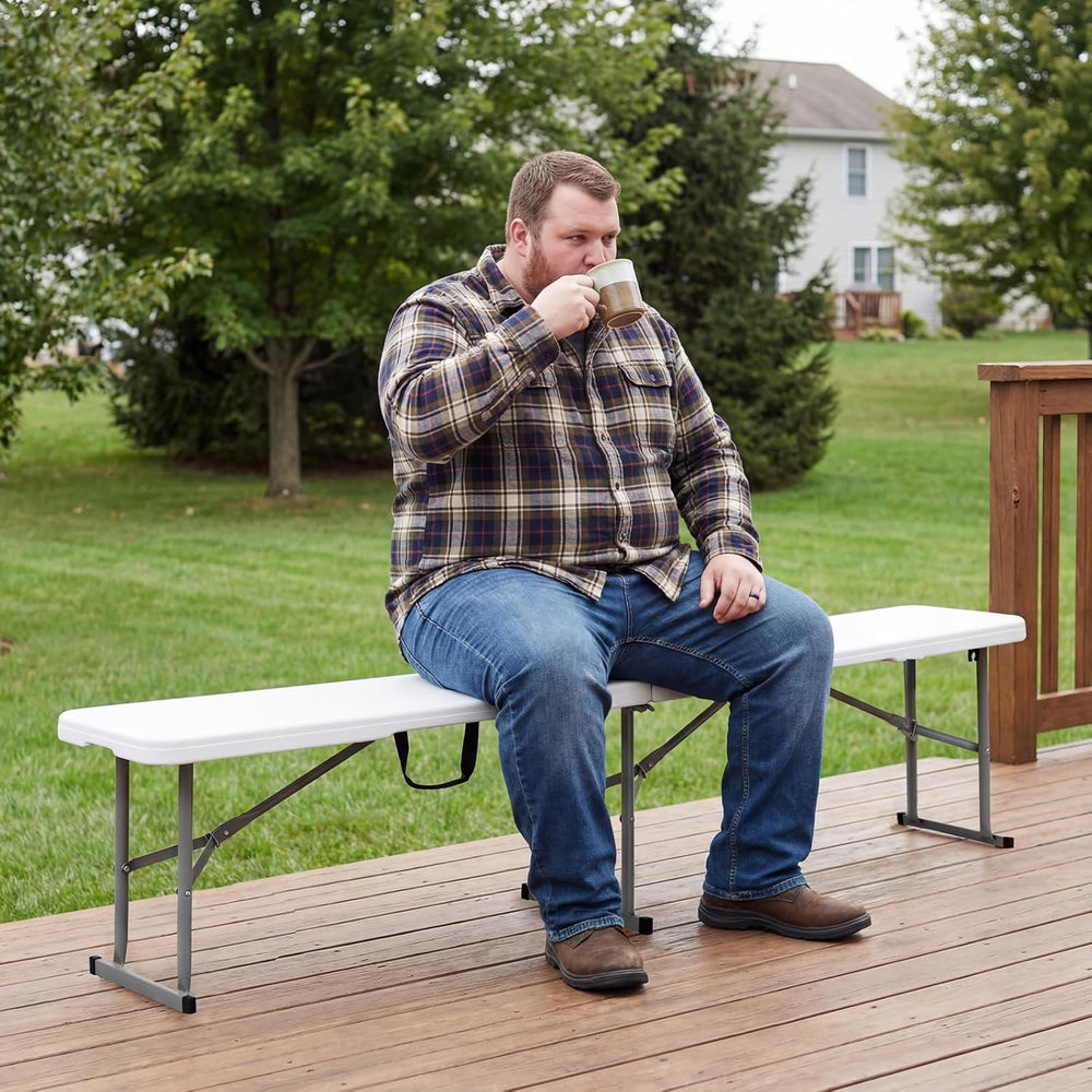 Byliable Folding Bench 6ft,Portable Plastic Bench Seat with Handle,White