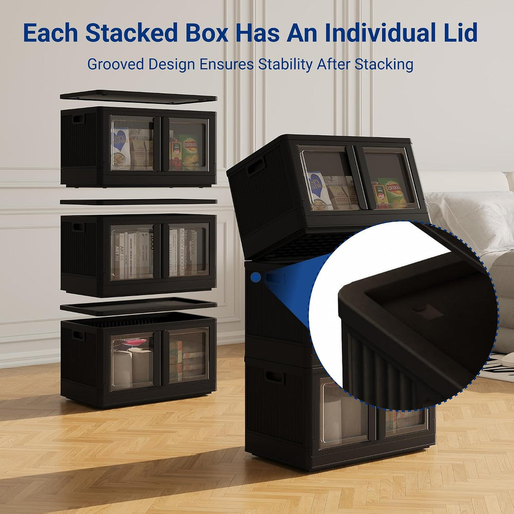 FLEXIMOUNTS 228 QT Stackable Plastic Storage Bins With Lids, Black