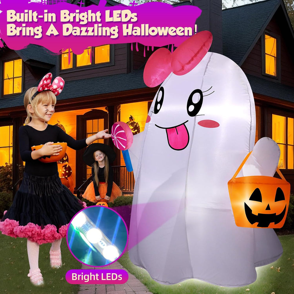 zukakii 5FT Halloween Inflatables Ghost, Cute Halloween Decorations Outdoor B...