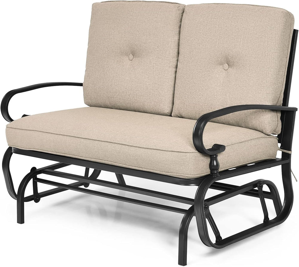 HAPPYGRILL Outdoor Swing Glider Bench Patio Loveseat with Comfortable Cushion...