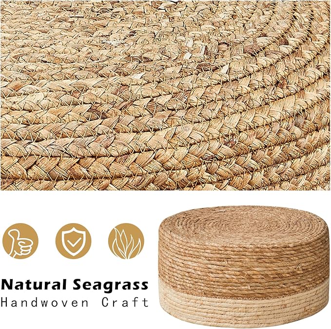 Cpintltr Foot Stool Natural Seagrass Hand Weave Poufs Round Ottoman for Couch...