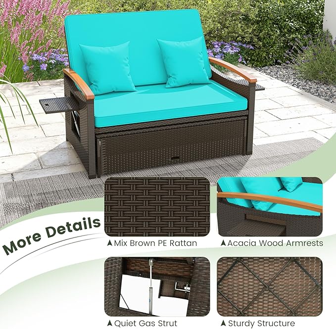 Tangkula Patio Rattan Daybed with 4-Level Adjustable Backrest, Outdoor Wicker...