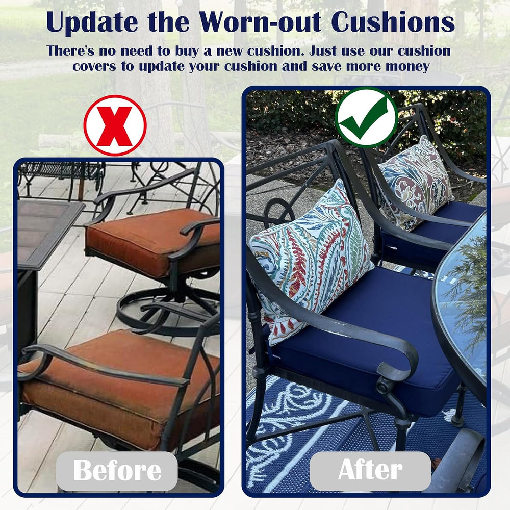 FLYMEI Patio Cushion Covers 25x25x5, Navy Blue, 4Packs