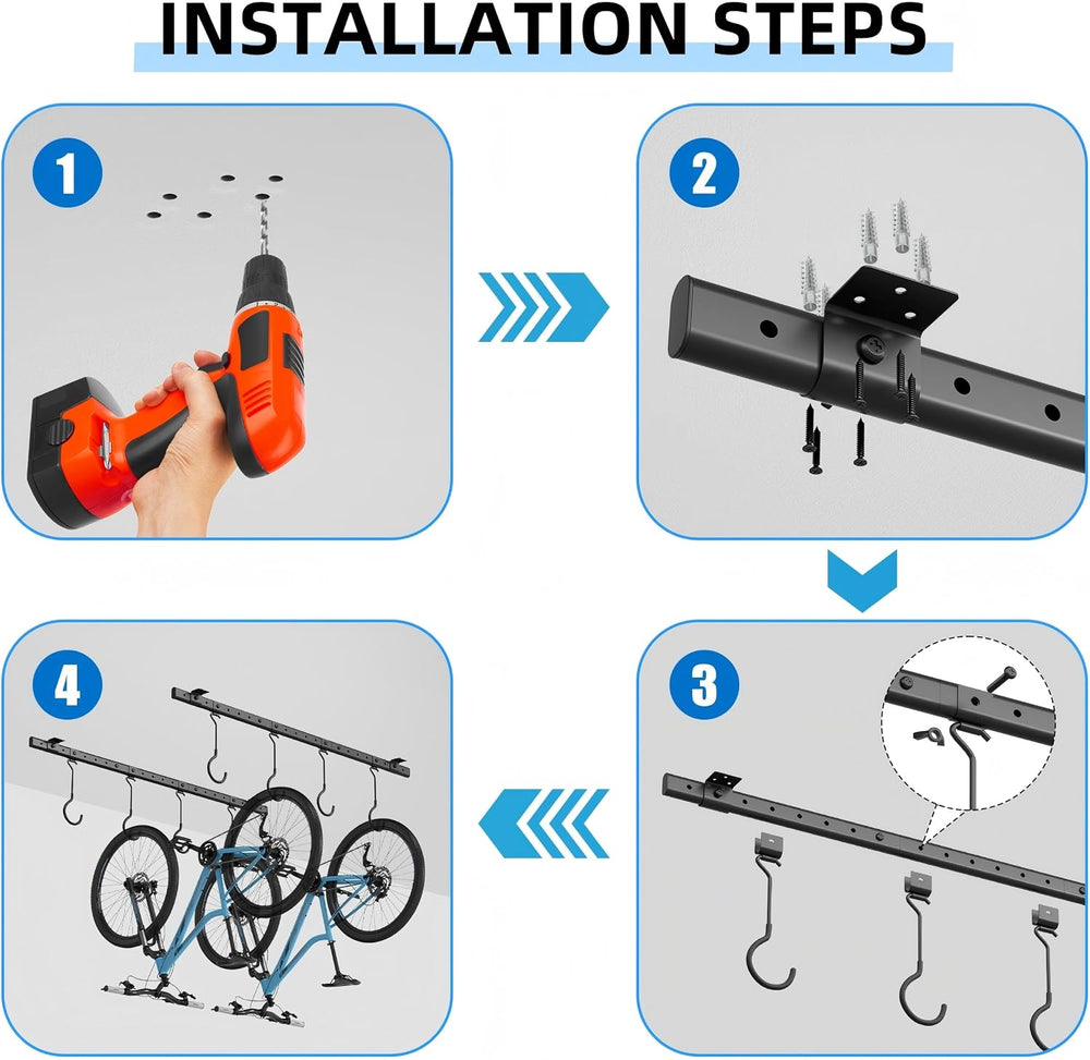 Urban Deco Ceiling Mounted Bike Rack for Garage, Indoor Metal Bike Hanger wit...