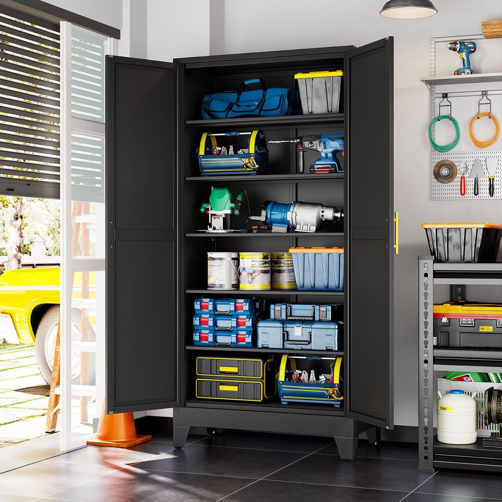 Black Metal Storage Cabinet,75" Steel Cabinets for Home Office