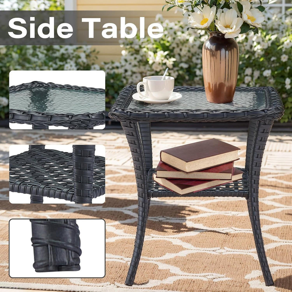 Belord 3 Pieces Black Wicker Patio Furniture Outdoor Swivel Rocker Patio Glid...
