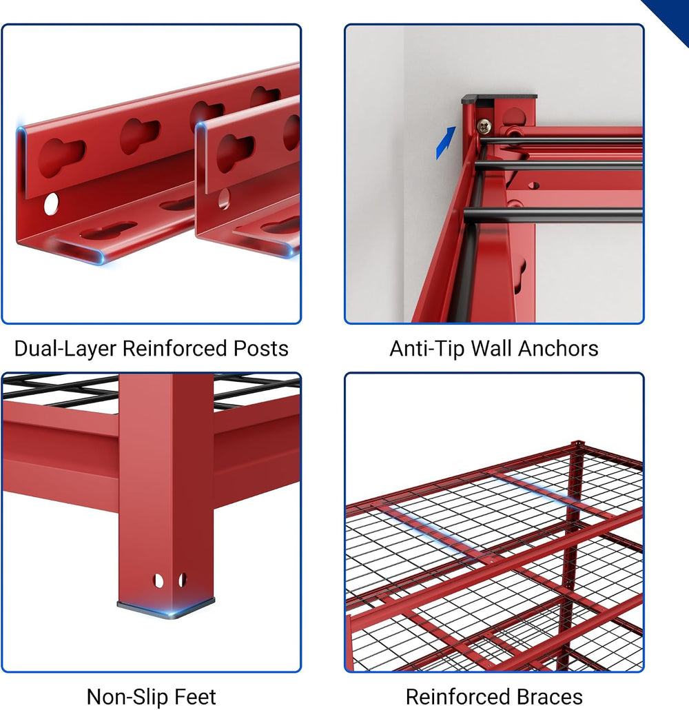 FLEXIMOUNTS Garage Shelving, 60" W x 72" H x 24" D, Red, 5 Tier