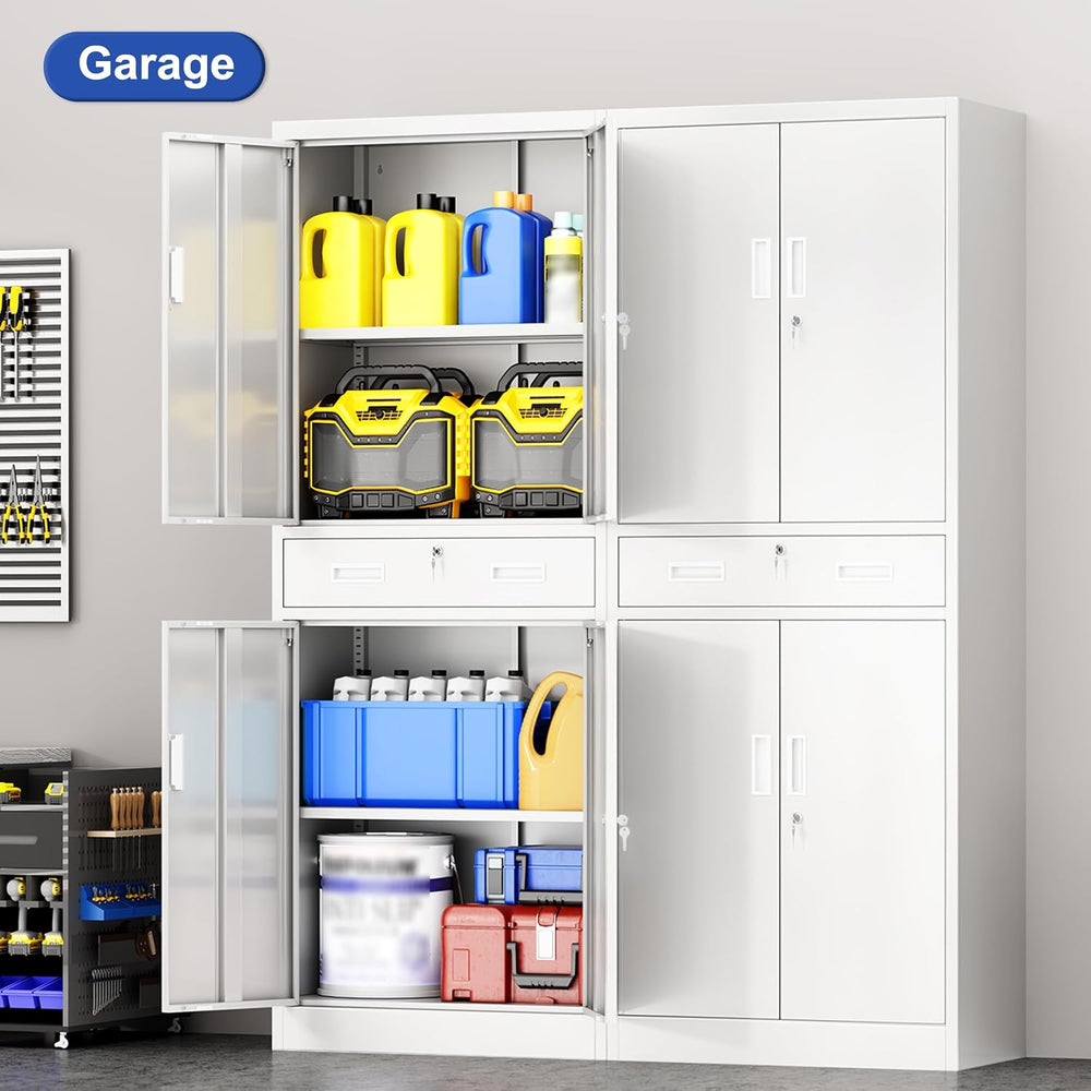 CJF 71" H Tall Metal Storage Cabinet with Drawer, Locking Garage Cabinet...