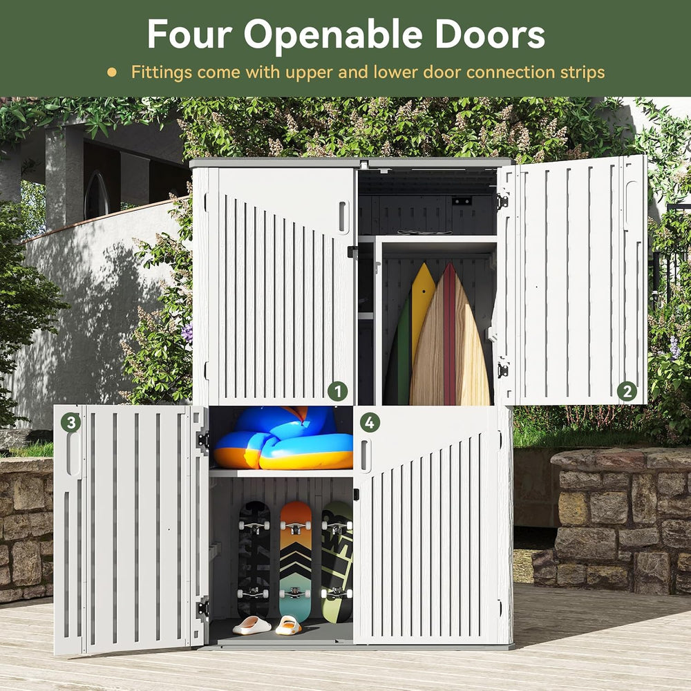 Aoxun Outdoor Storage Shed, 64 Cu.Ft Vertical Resin Sheds, White