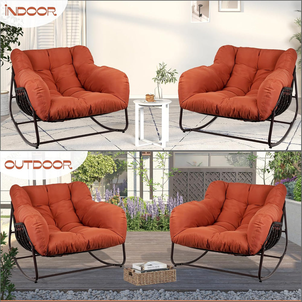 Outdoor Papasan Rocking Chair, Oversized Patio Rocking Chairs with Padded Cus...