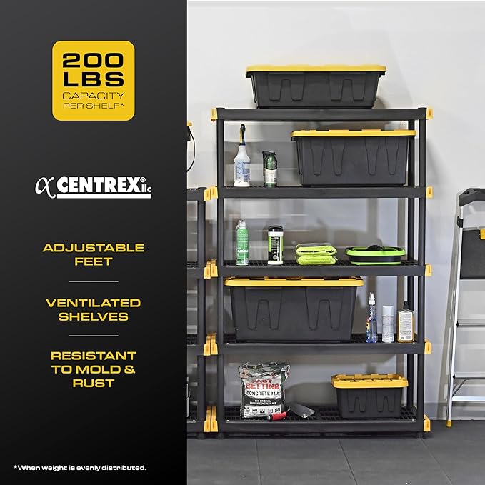 CX Black & Yellow, 5-Tier Heavy Duty Plastic Storage Shelves that Support...