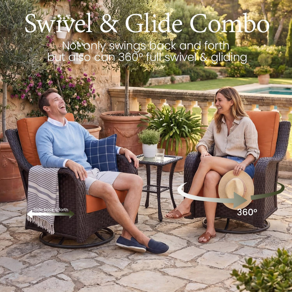 3 Piece Wicker Outdoor Furniture Set with 6-inch Comfy Cushions