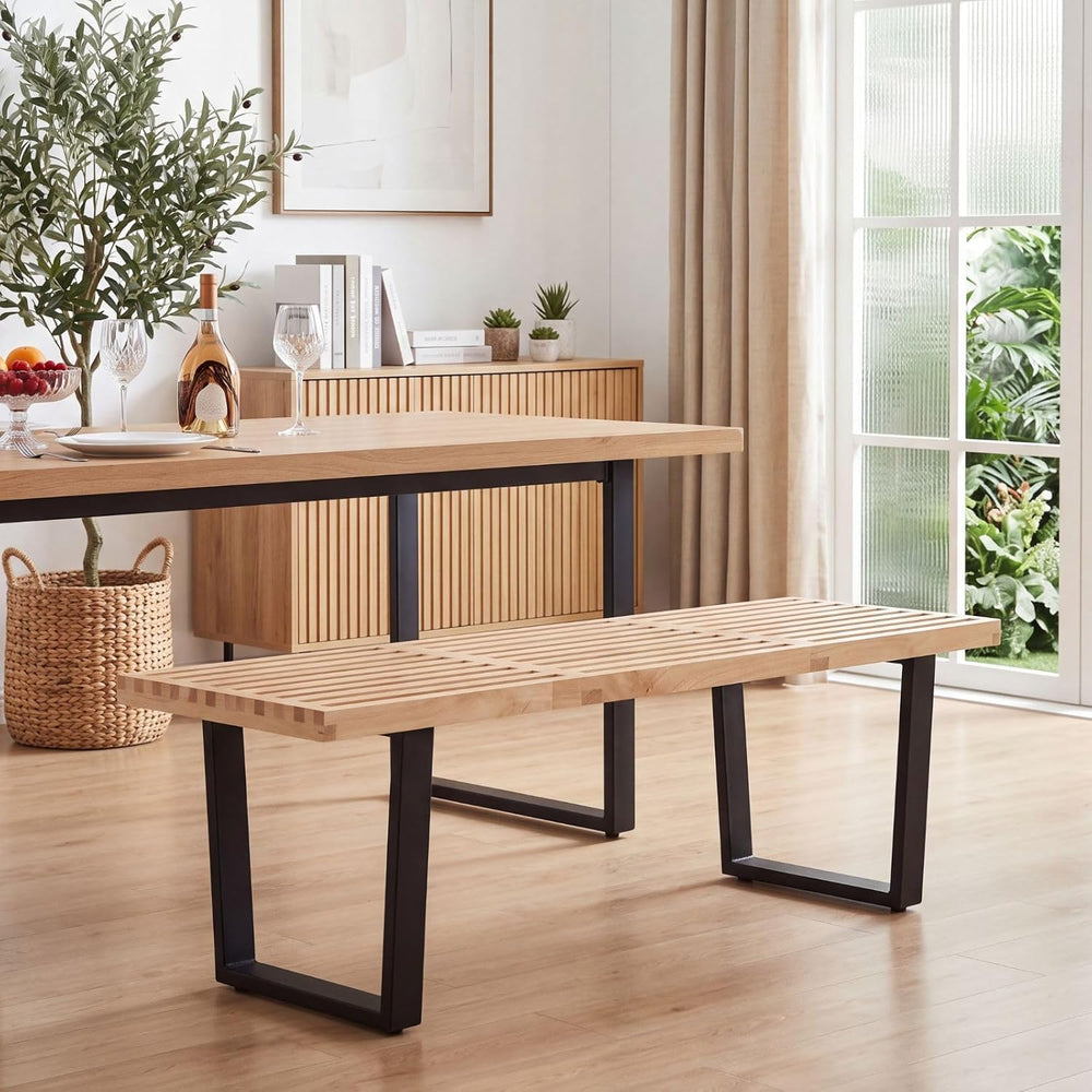 Wooden Dining Bench 55”Industrial Table Benches, Modern Entryway Bench Bedroo...