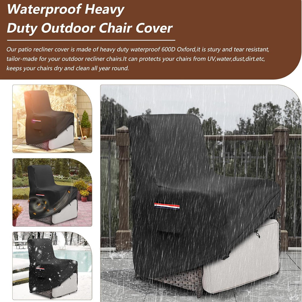 Outdoor Recliner Cover Waterproof,600D Heavy Duty Waterproof Patio Chair Cove...