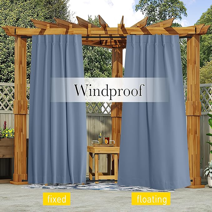 NICETOWN 2 Panels Outdoor Curtains Waterproof Pocket & Back Tab on Top &a...
