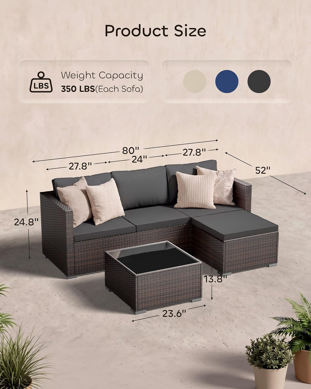 Skyfish Patio Furniture Set - Wide Armrests - All-Weather 5 Piece Outdoor Wic...