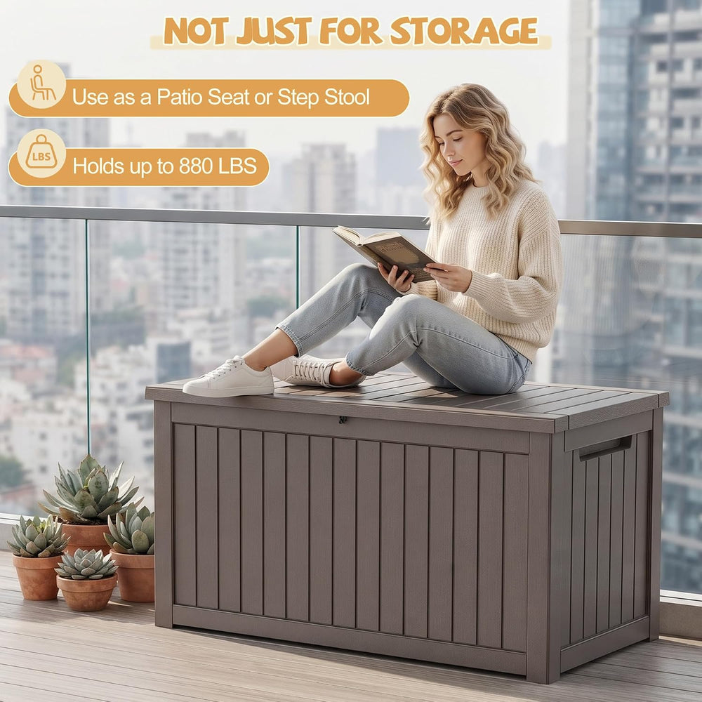 EFU Outdoor Storage Box Waterproof, 360 Gal Gen 2 Resin Deck Box Gas Struts