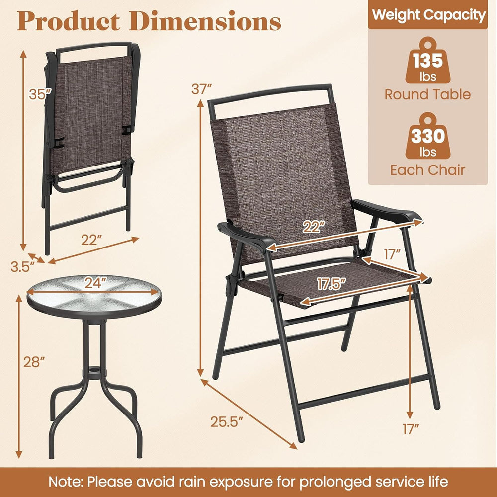 Goplus Patio Bistro Set, 3-Piece Patio Dining Furniture Set with Round Temper...