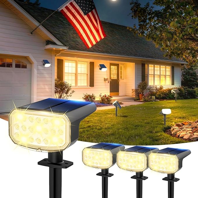 Solar Lights Outdoor Waterproof IP65, Super Bright LED with Lens, 3000K 2 Lig...