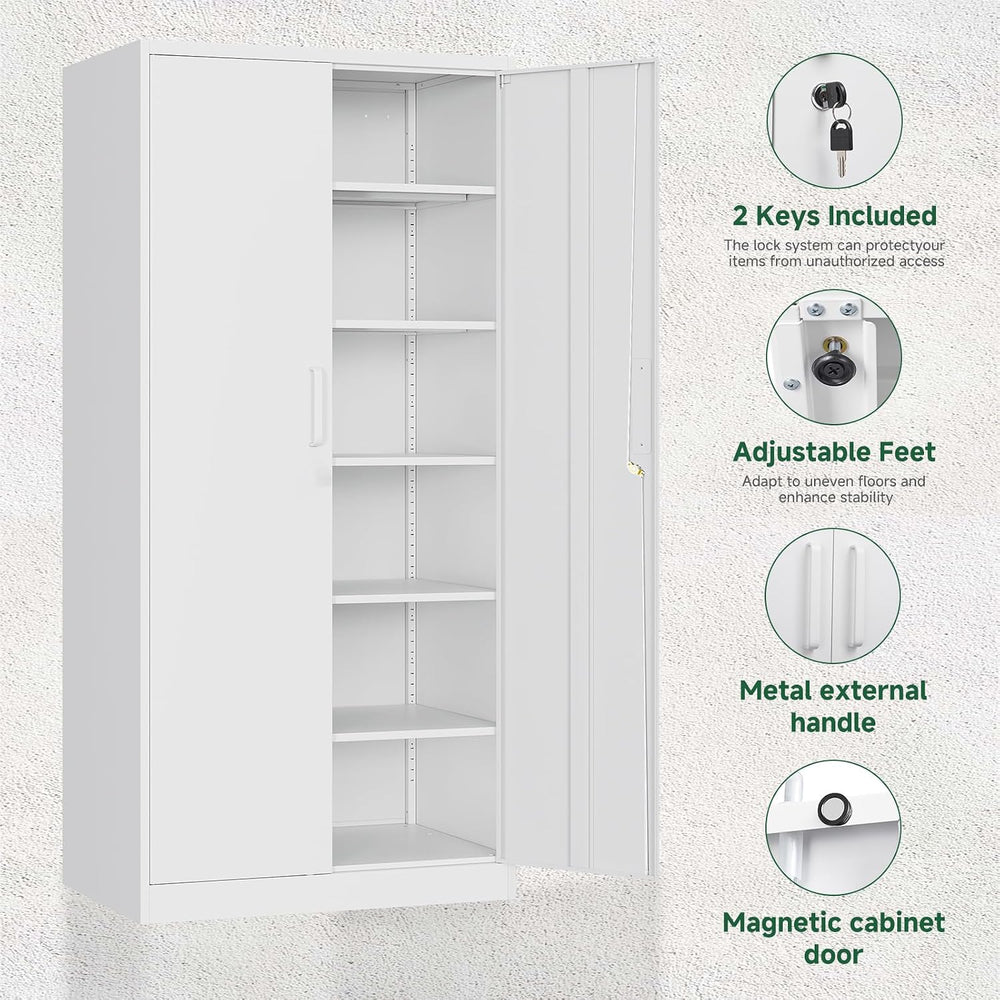Letaya Metal Storage Cabinet with Lock Door Adjustable Shelf,72" Steel L...