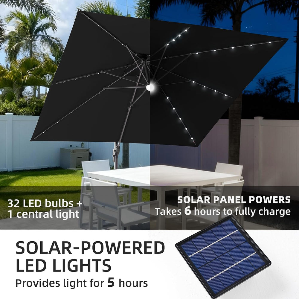 9x9 FT Cantilever Offset Patio Umbrella with Lights