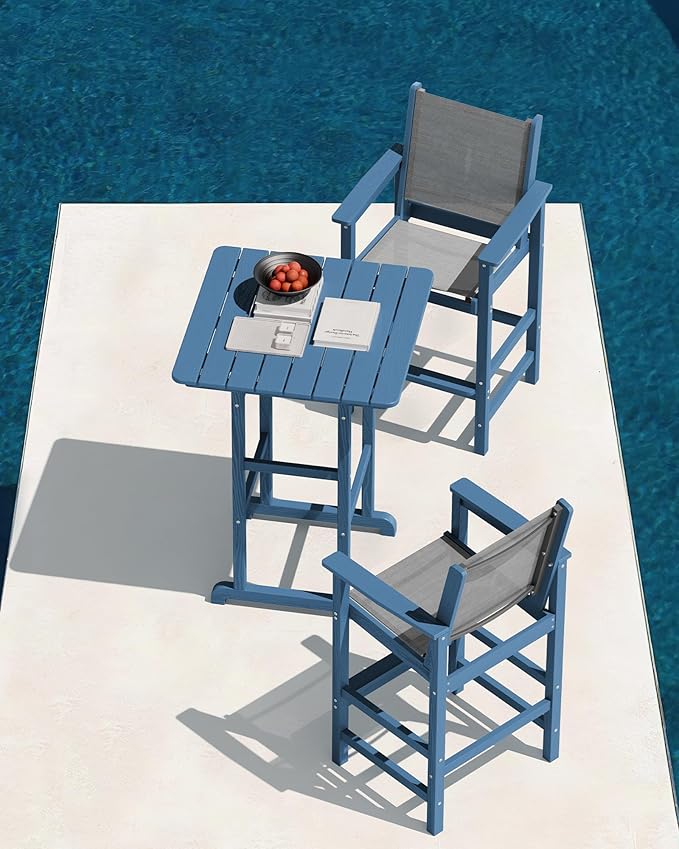 SERWALL 3 Pieces Textilene Adirondack Bar Set, Tall Adirondack Bar Height Cha...