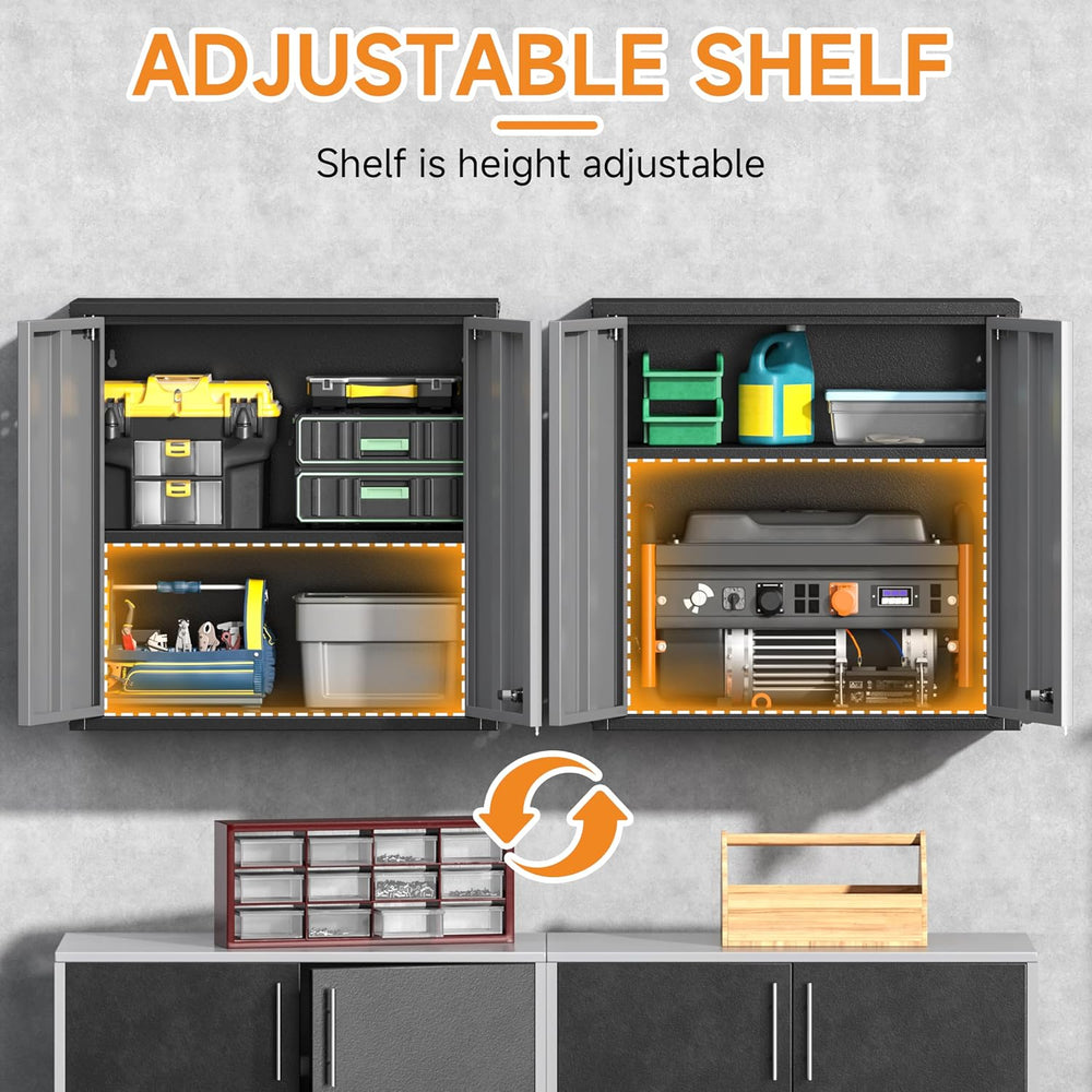 Metal Garage Wall Cabinet with 2 Doors and 1 Adjustable Shelf,Lockable Floati...