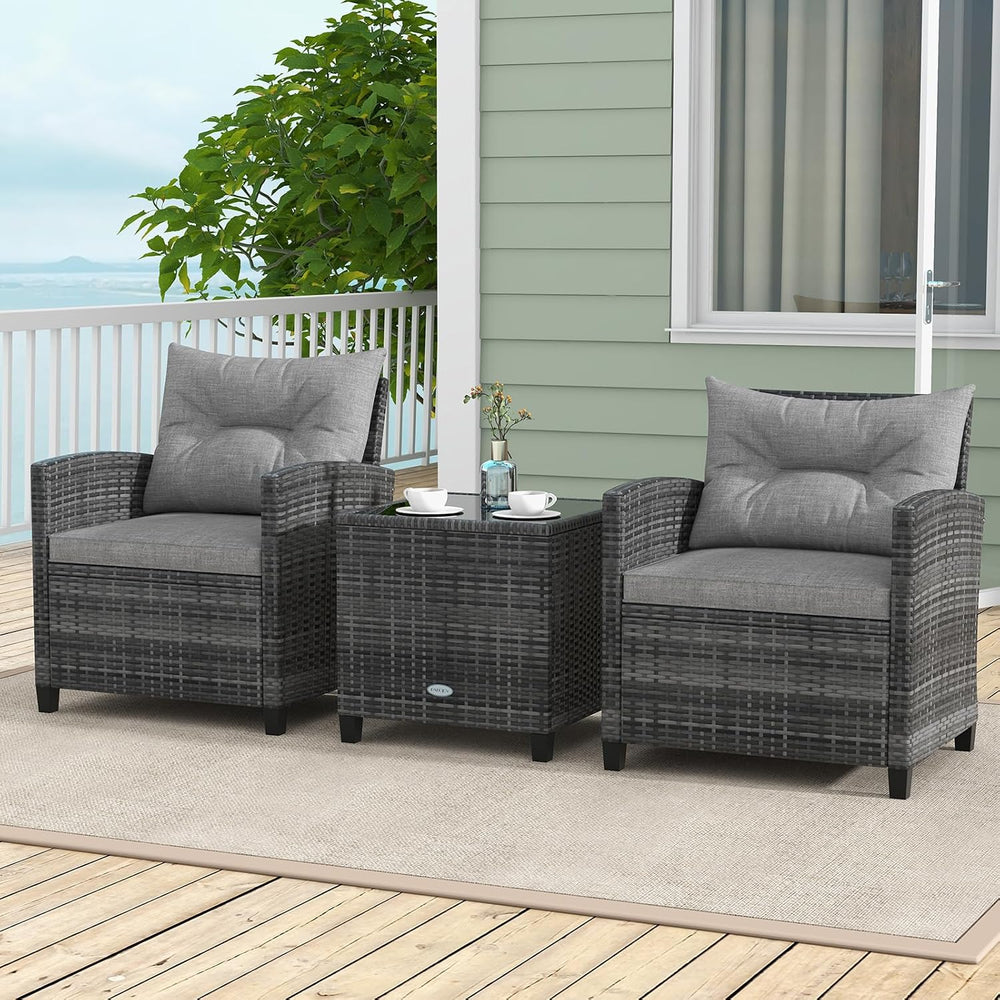 ORALNER 3 Pieces Patio Furniture, Mix Gray Wicker Bistro Set (Gray)