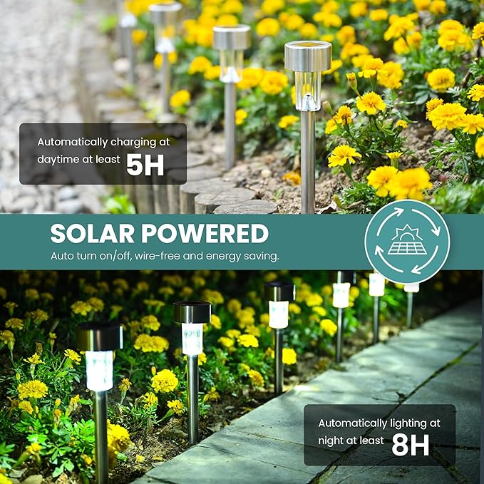 GIGALUMI 24 Pack Solar Path Lights Outdoor,Solar Lights Outdoor Waterproof,St...