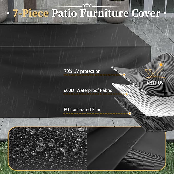 Aoxun 7 Piece Patio Furniture Set Wicker Rattan Patio Conversation Set Outdoo...